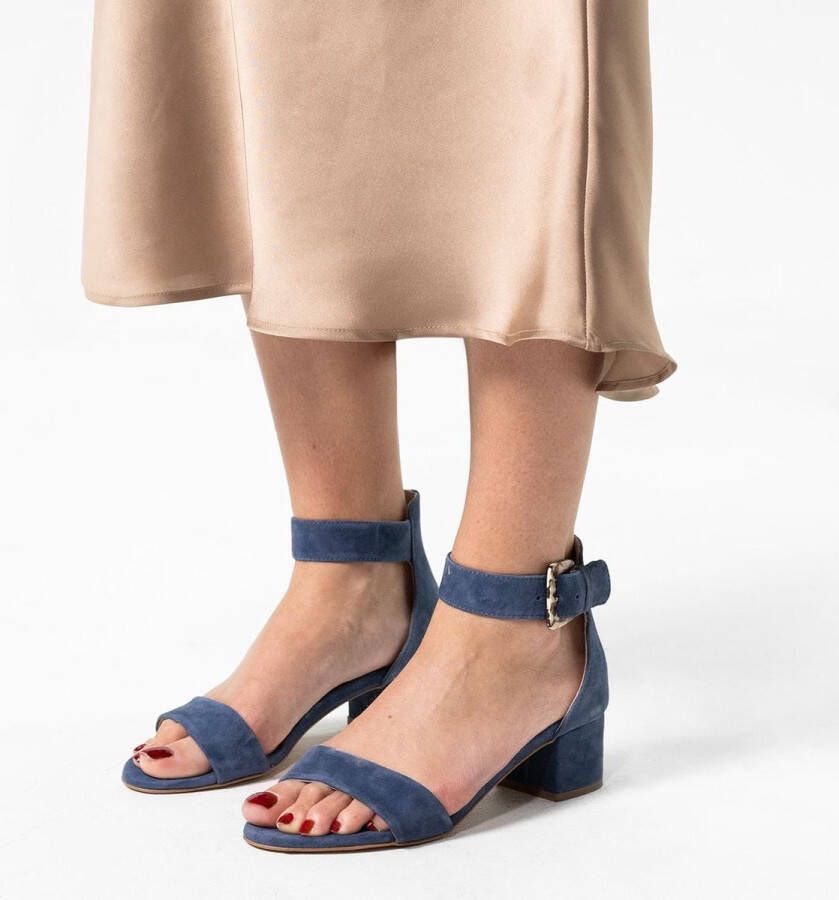 Manfield Dames Blauwe suède sandalen met hak