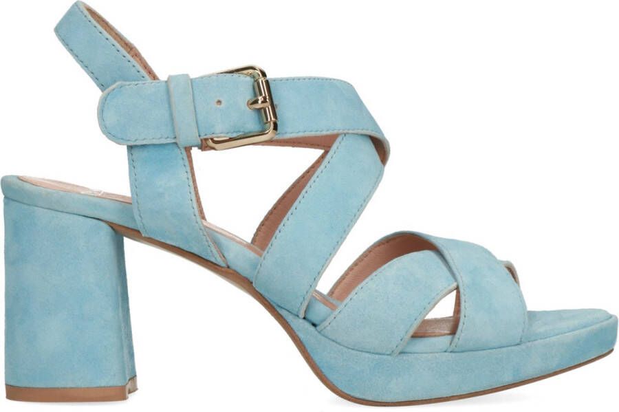 Manfield Dames Blauwe suède sandalen met hak - Foto 1