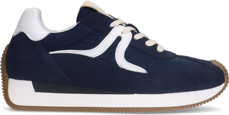 Manfield Dames Blauwe suède sneaker met leren details