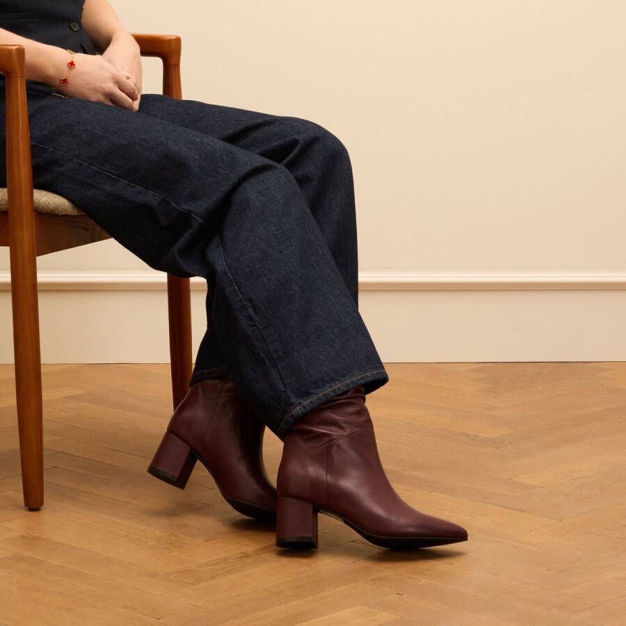 Manfield Dames Bordeaux rode leren laarzen met hak