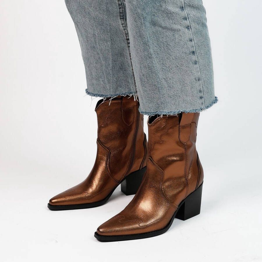 Manfield Dames Bronskleurige metallic leren cowboy laarzen - Foto 2