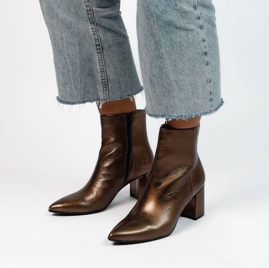 Manfield Dames Bronzen leren enkellaarsjes met hak