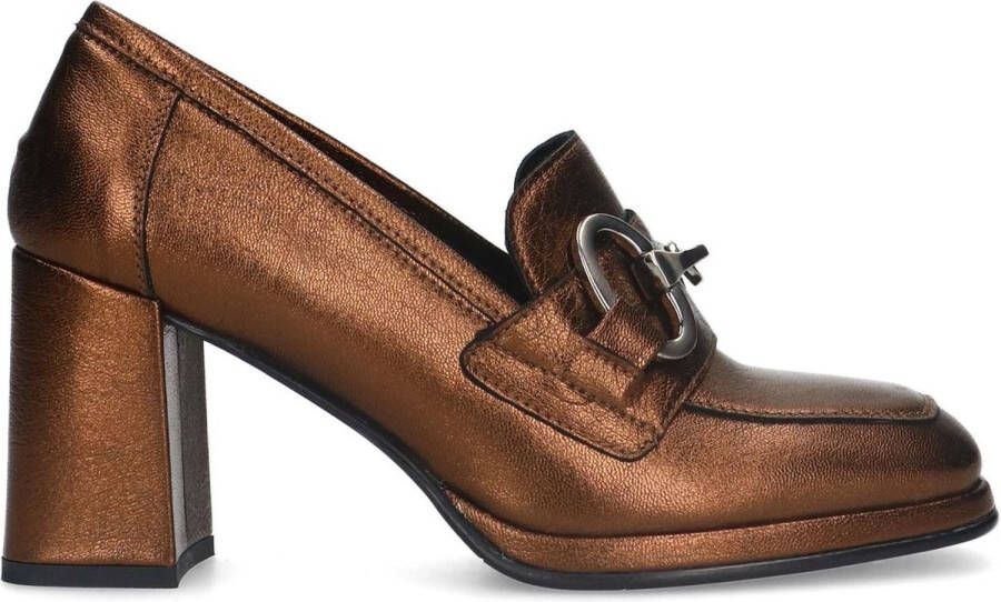 Manfield Dames Bronzen leren gesloten pumps met goudkleurige details