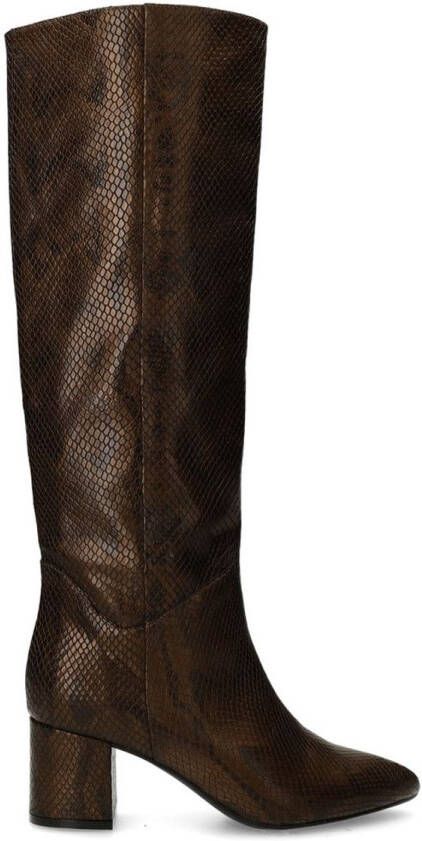 Manfield Dames Bruine snake print hoge leren laarzen met hak - Foto 3