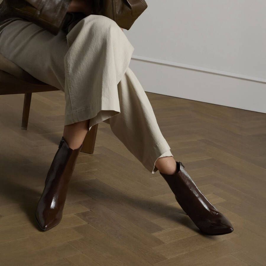 Manfield Dames Bruine lakleren enkellaarsjes met hak - Foto 2