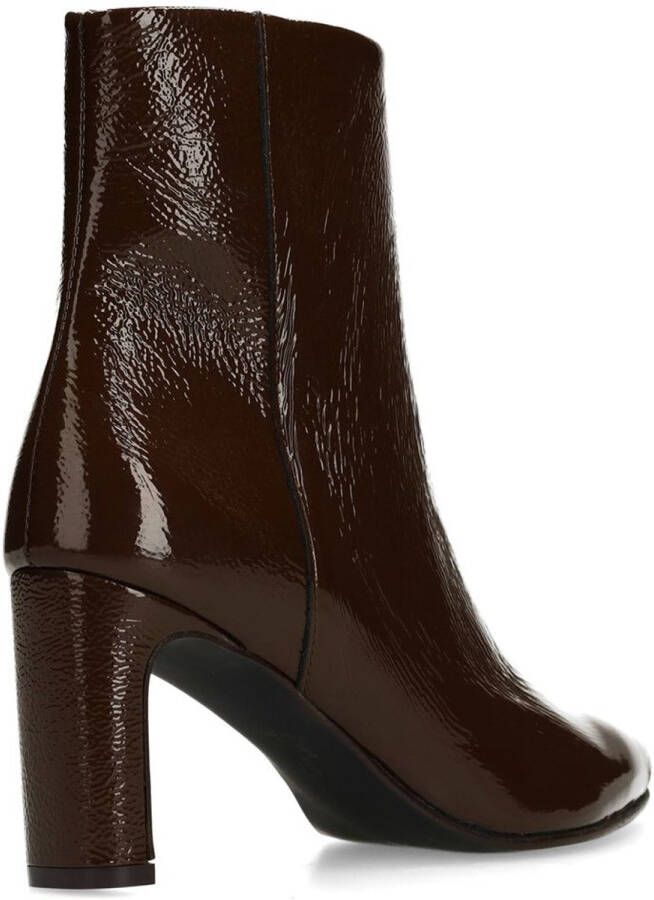Manfield Dames Bruine lakleren enkellaarsjes met hak