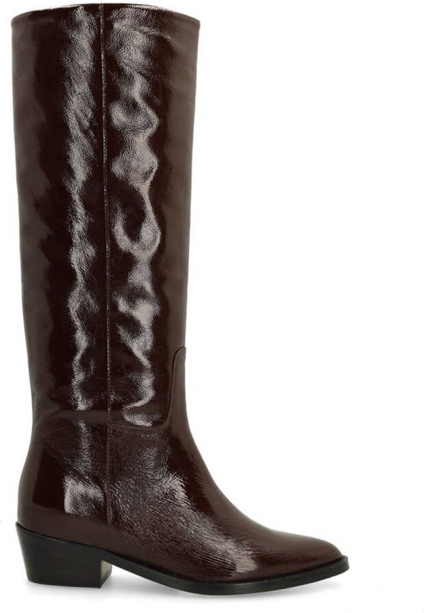 Manfield Dames Bruine lakleren hoge laarzen