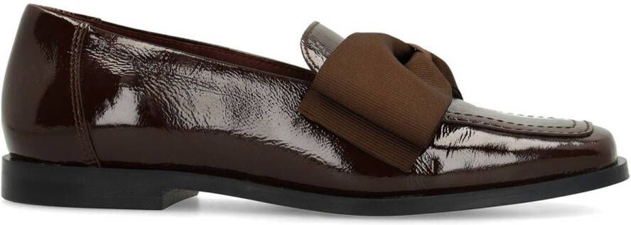 Manfield Dames Bruine lakleren loafers met strik