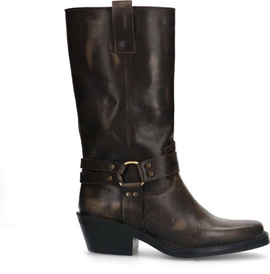 Manfield Dames Bruine leren biker boots