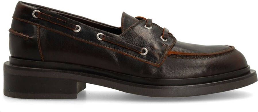 Manfield Dames Bruine leren bootschoenen