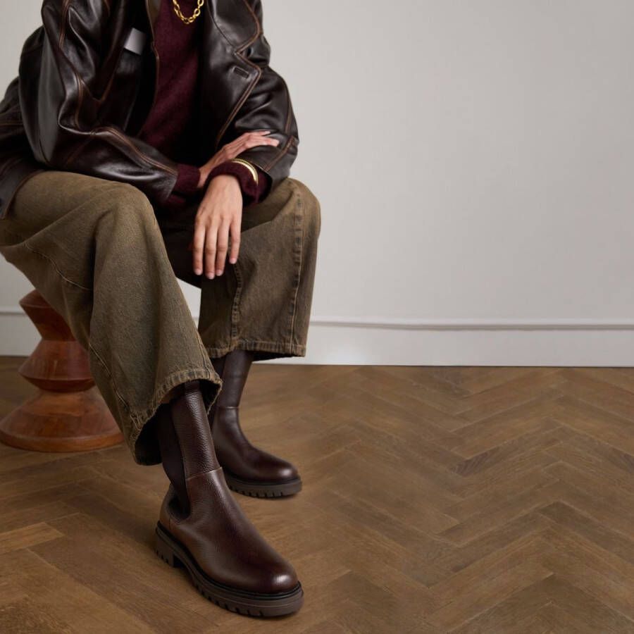 Manfield Dames Bruine leren chelsea boots