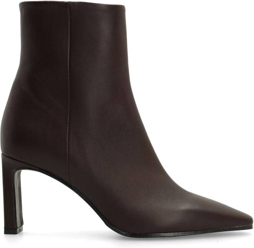 Manfield Dames Bruine leren enkellaarsjes met hak