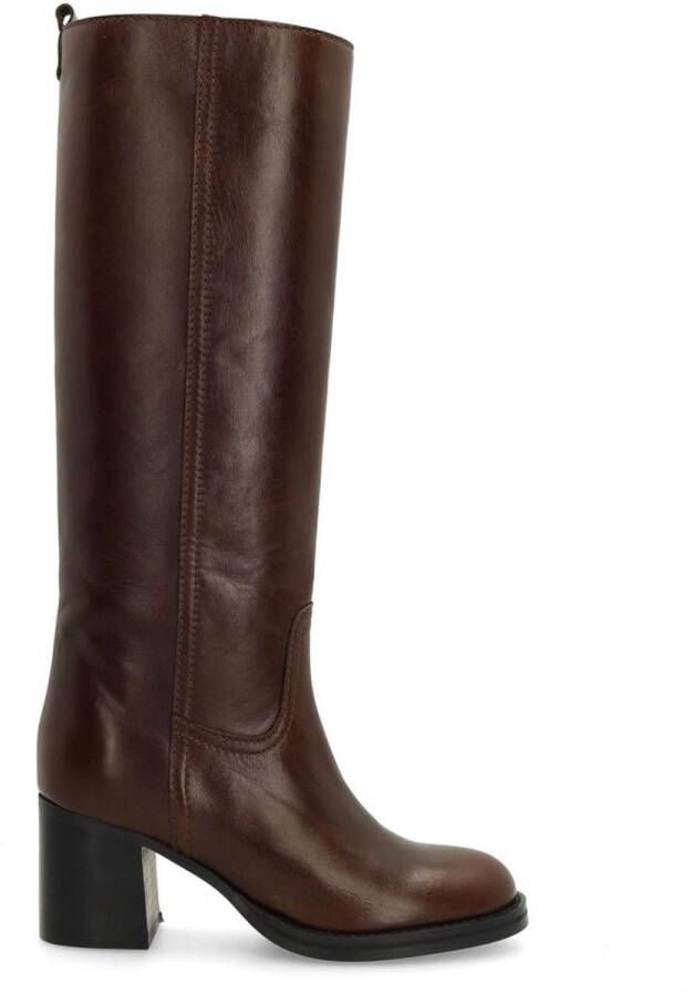 Manfield Dames Bruine leren hoge laarzen met hak