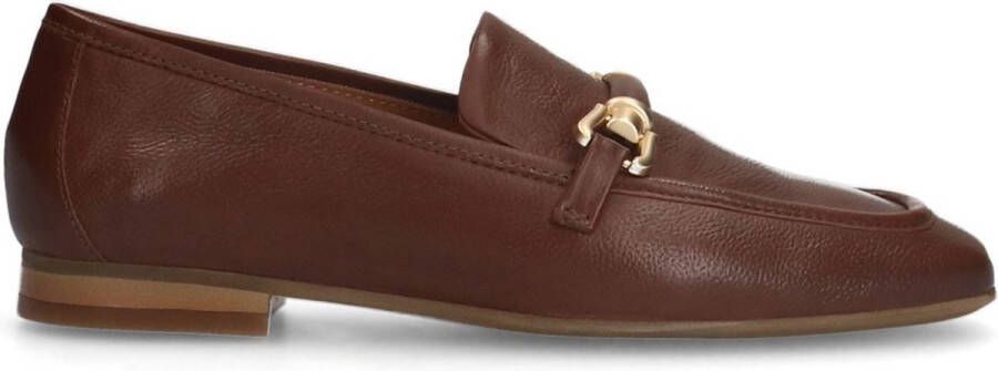 Manfield Dames Bruine leren loafers met gouden chain