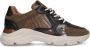 Manfield Dames Donkergroene leren sneakers met details - Thumbnail 1