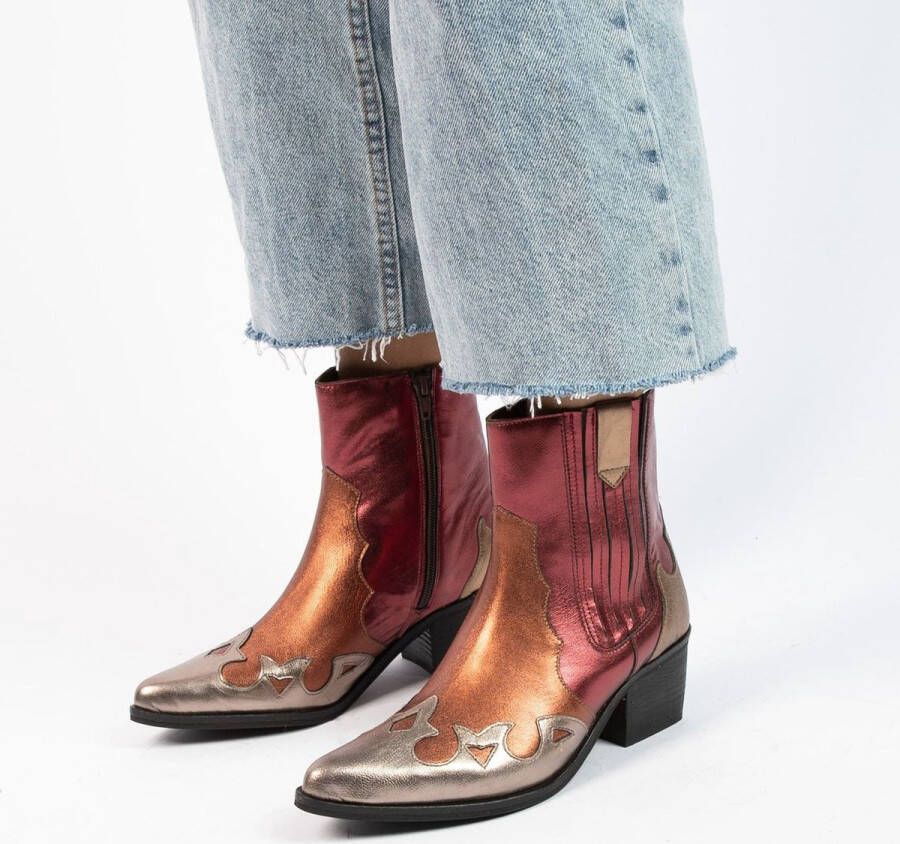 Manfield Dames Bruine metallic leren cowboy laarzen