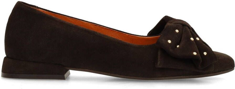 Manfield Dames Bruine suède ballerina's met strik
