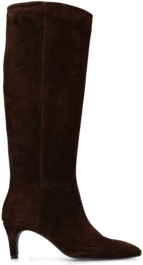 Manfield Dames Bruine suède hoge laarzen met hak