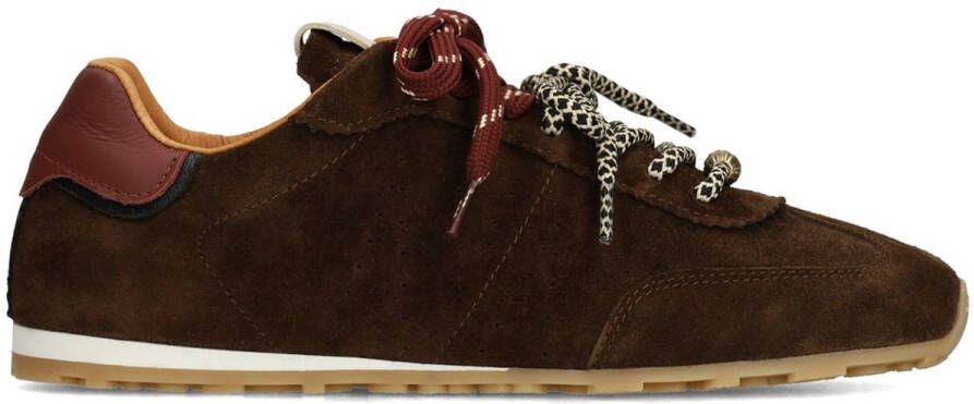 Manfield Dames Bruine suède sneakers met dubbele vetersluiting