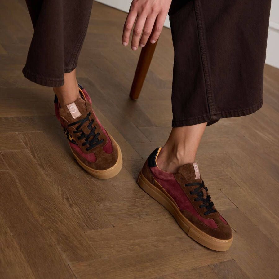 Manfield Dames Bruine suède sneakers met leopard details