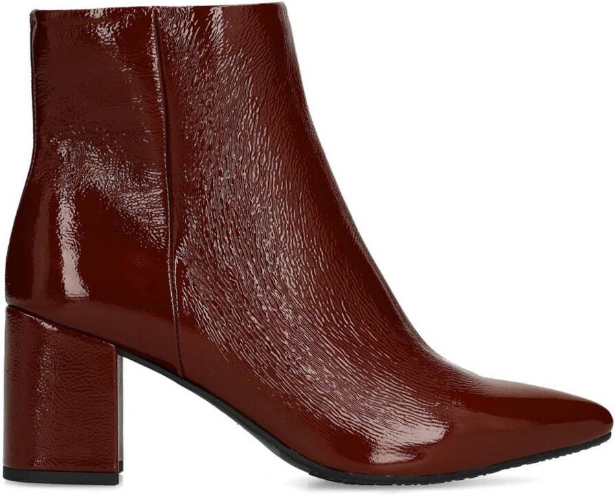 Manfield Dames Burgundy lakleren enkellaarsjes met hak