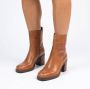 Manfield Dames Cognac leren enkellaarsjes met hak - Thumbnail 2