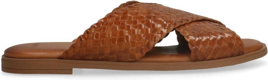 Manfield Dames Cognac leren gevlochten slippers