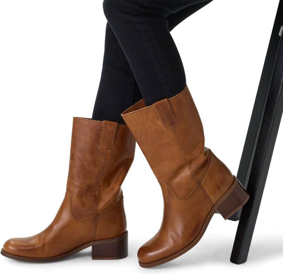 Manfield Dames Cognac leren laarsjes