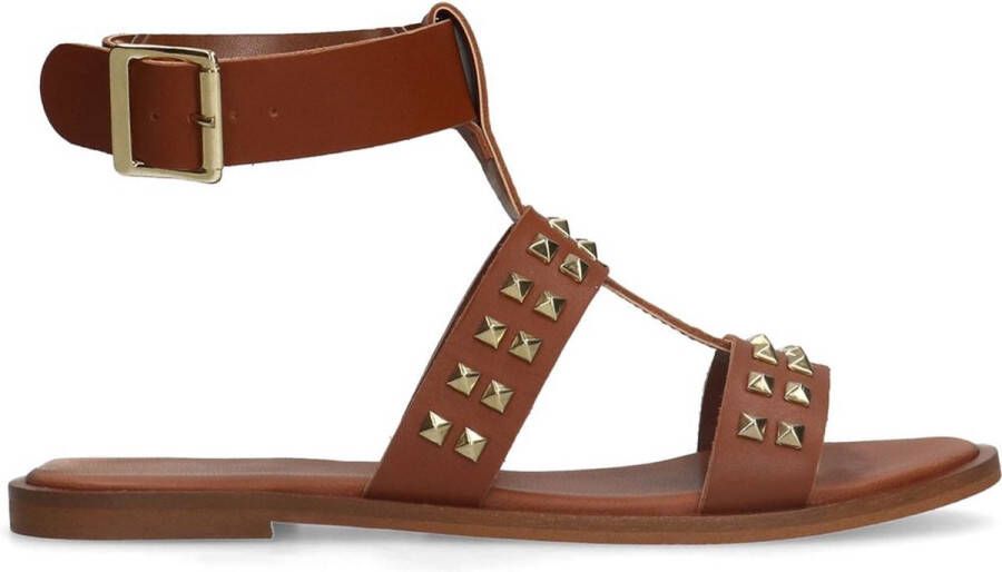 Manfield Dames Cognac leren sandalen met studs - Foto 2