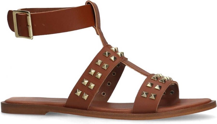 Manfield Dames Cognac leren sandalen met studs