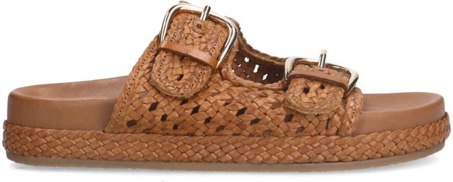 Manfield Dames Cognac leren slippers