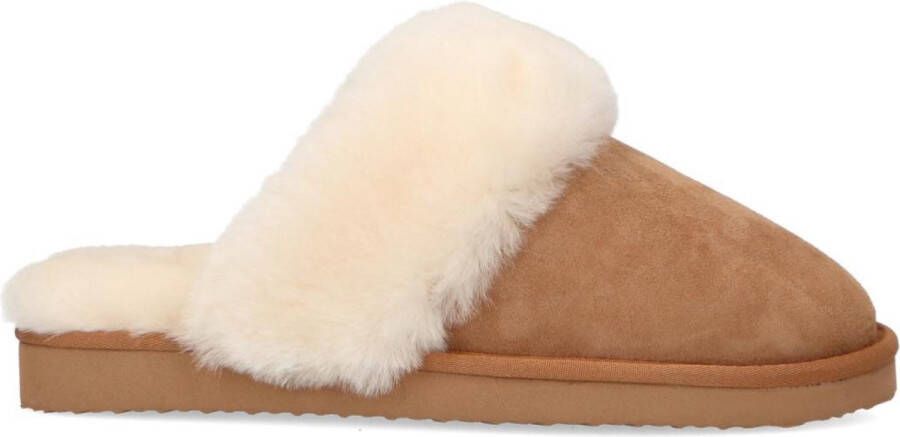 Manfield Dames Cognac pantoffels met wollen voering - Foto 2