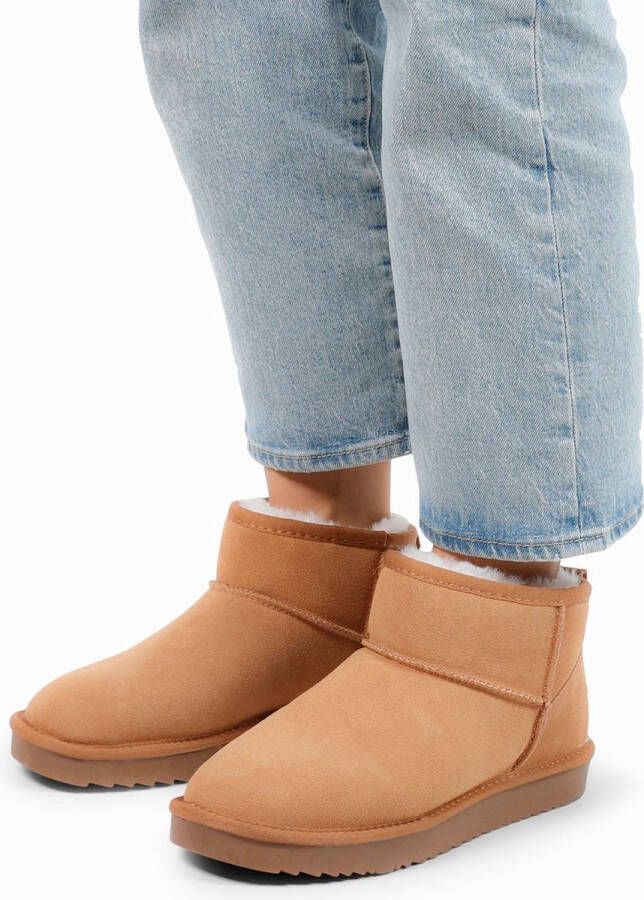 Manfield Dames Cognac suède boots met bont