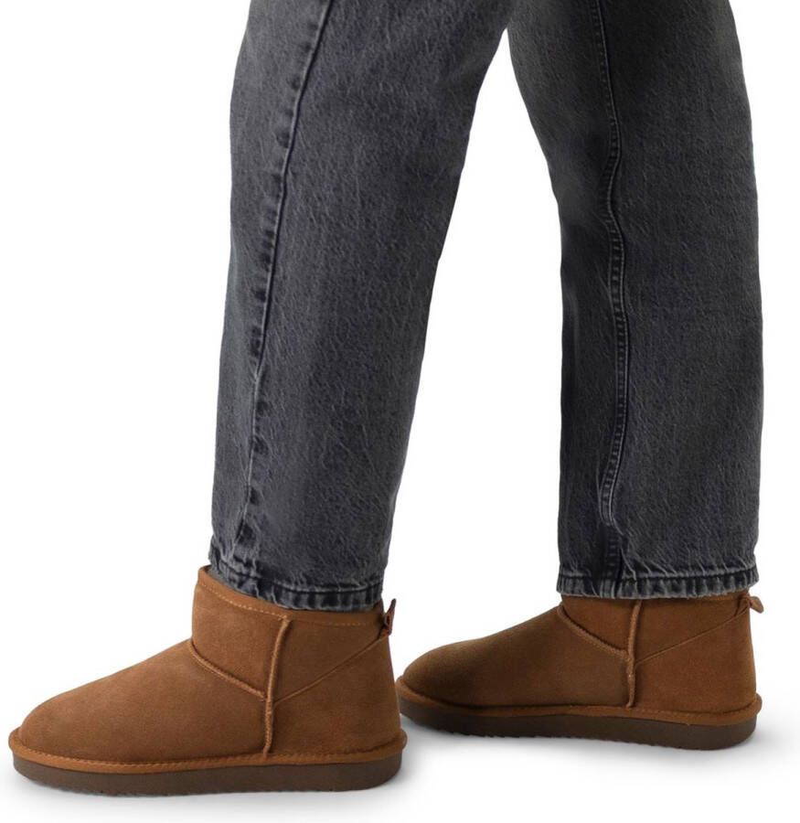Manfield Dames Cognac suède boots met bont - Foto 2
