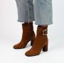 Manfield Dames Cognac suède enkellaarsjes met gesp - Thumbnail 2