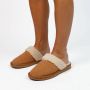 Manfield Dames Cognac suède pantoffels met imitatie wol - Thumbnail 2