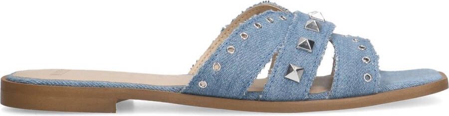 Manfield Dames Denim canvas slippers met zilverkleurige studs - Foto 2