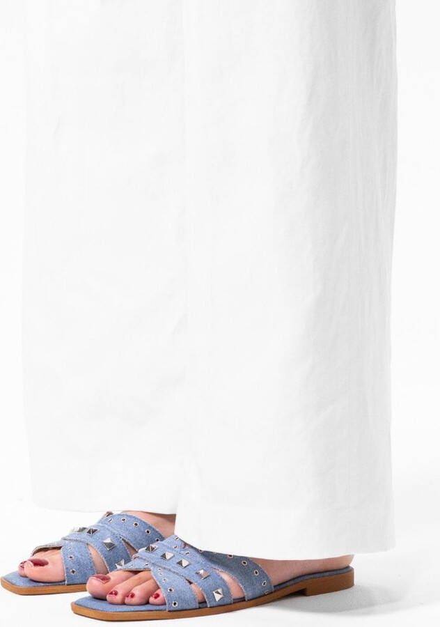 Manfield Dames Denim canvas slippers met zilverkleurige studs