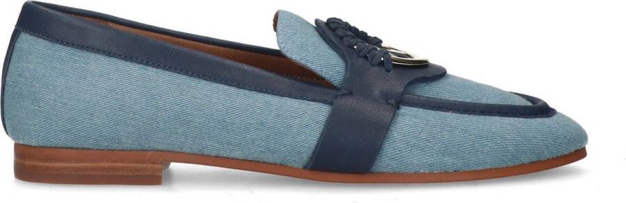 Manfield Dames Denim loafers met goudkleurig detail