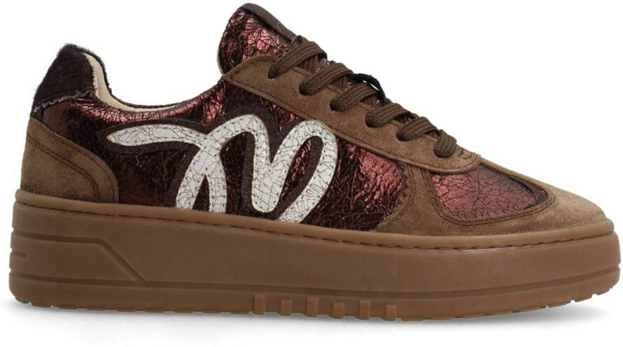 Manfield Dames Donker bronzen metallic sneakers met details