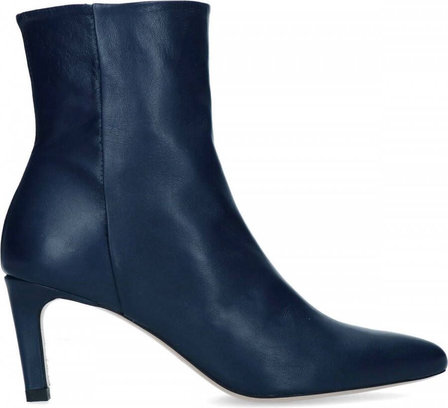 Manfield Dames Donkerblauwe leren enkellaarsjes met hak