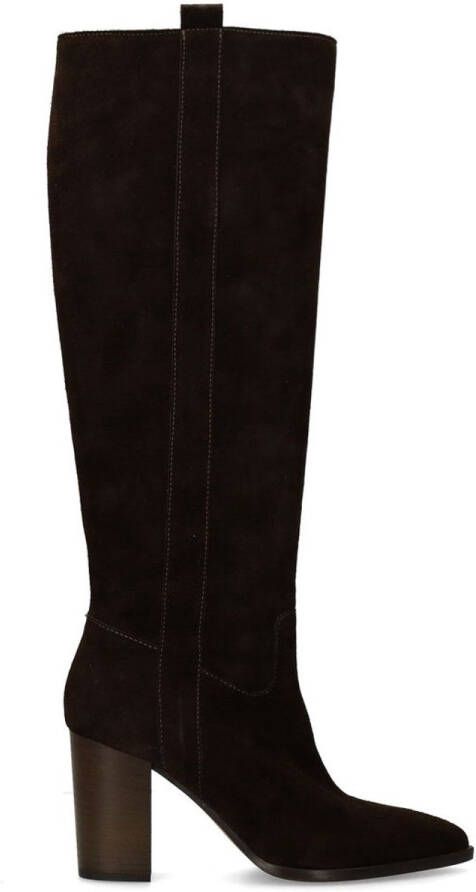 Manfield Dames Donkerbruine suède hoge laarzen met hak