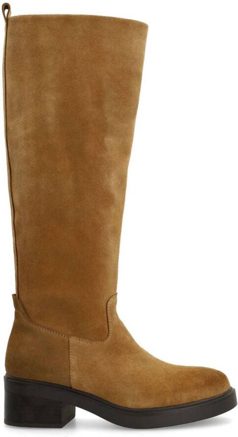 Manfield Dames Donkere beige suède hoge laarzen