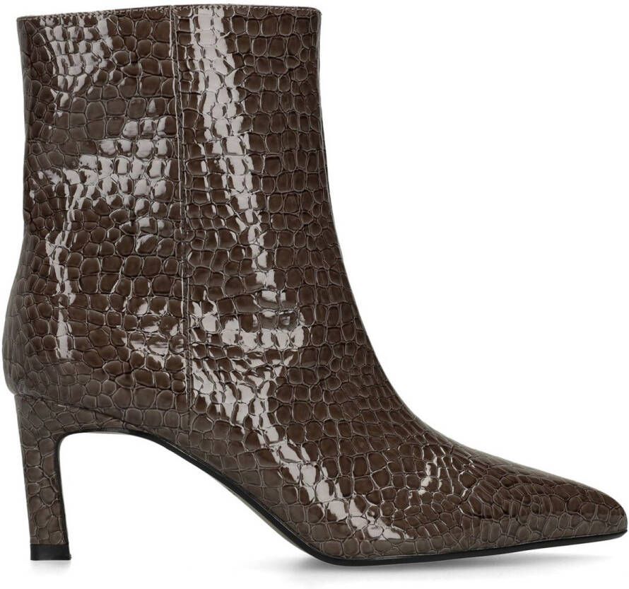 Manfield Dames Donkergrijze lak enkellaarsjes met hak