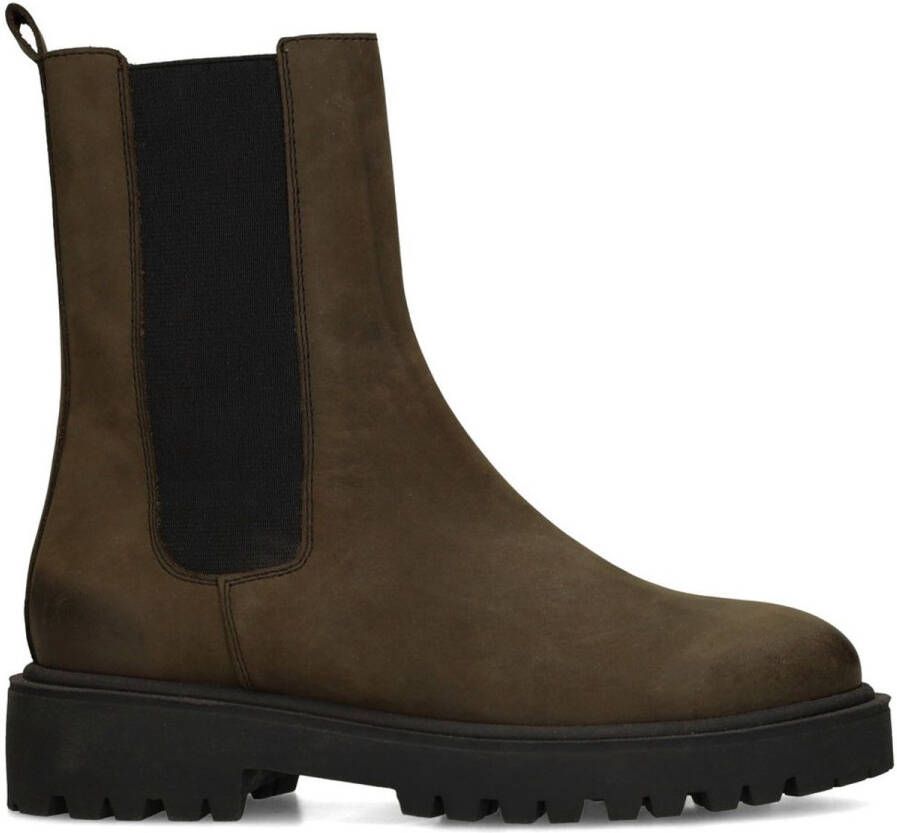 Manfield Dames Donkergroene nubuck chelsea boots