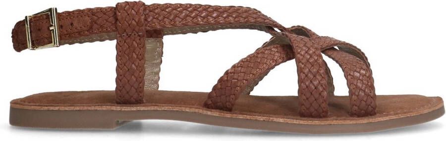 Manfield Dames Gevlochten cognac sandalen - Foto 2