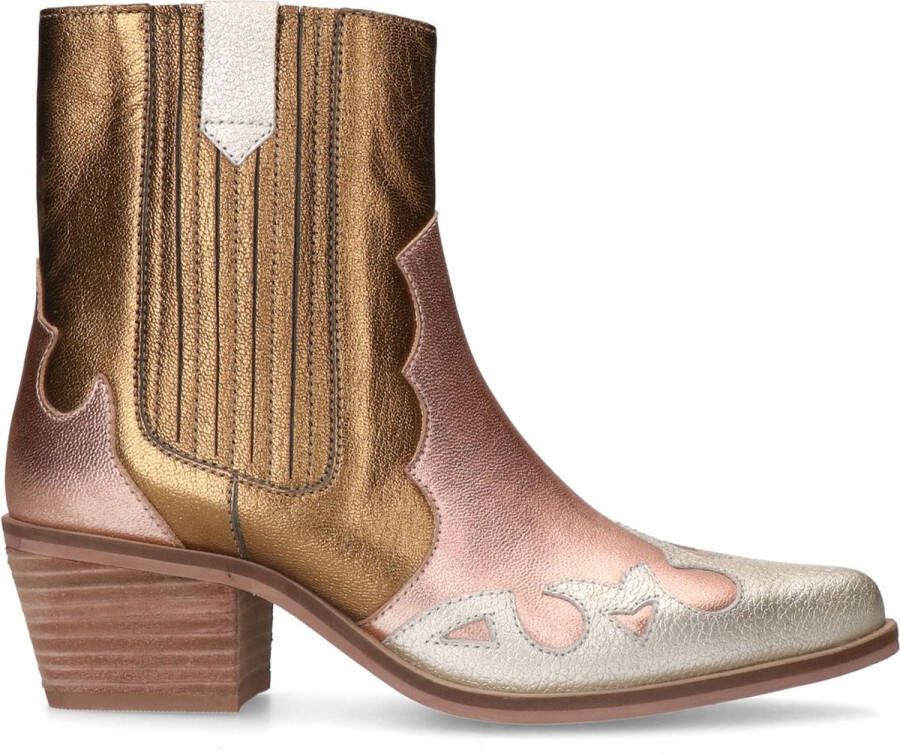 Manfield Dames Goude metallic leren cowboy laarzen