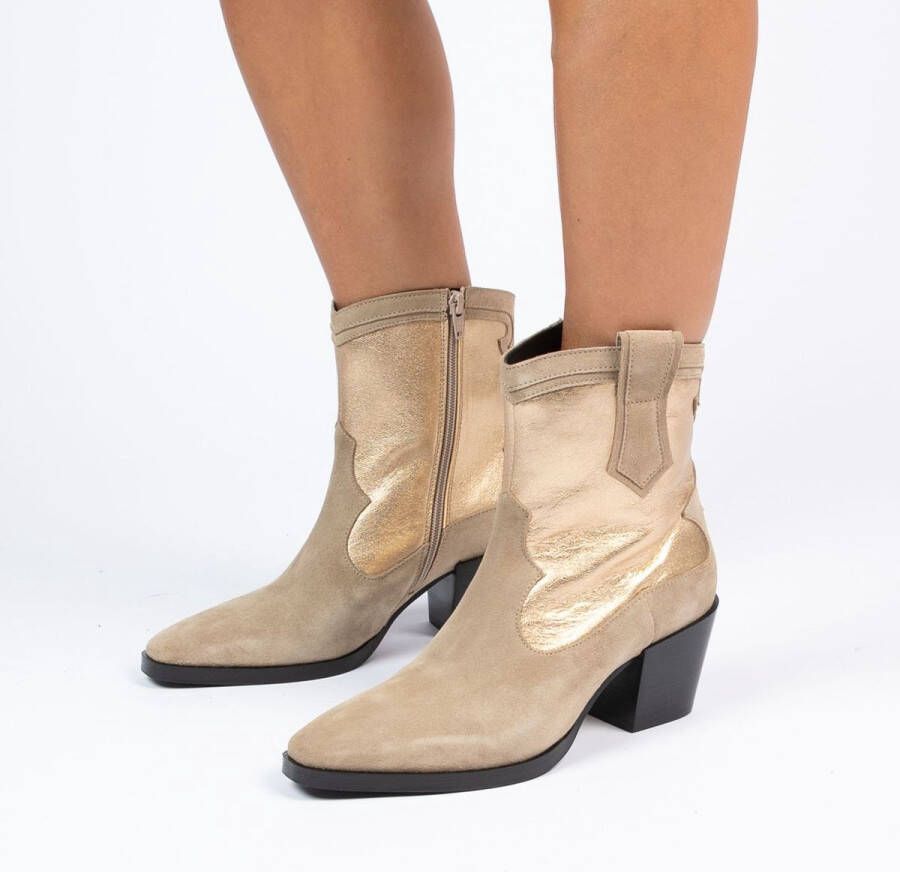 Manfield Dames Gouden leren cowboy laarzen met suède details - Foto 4