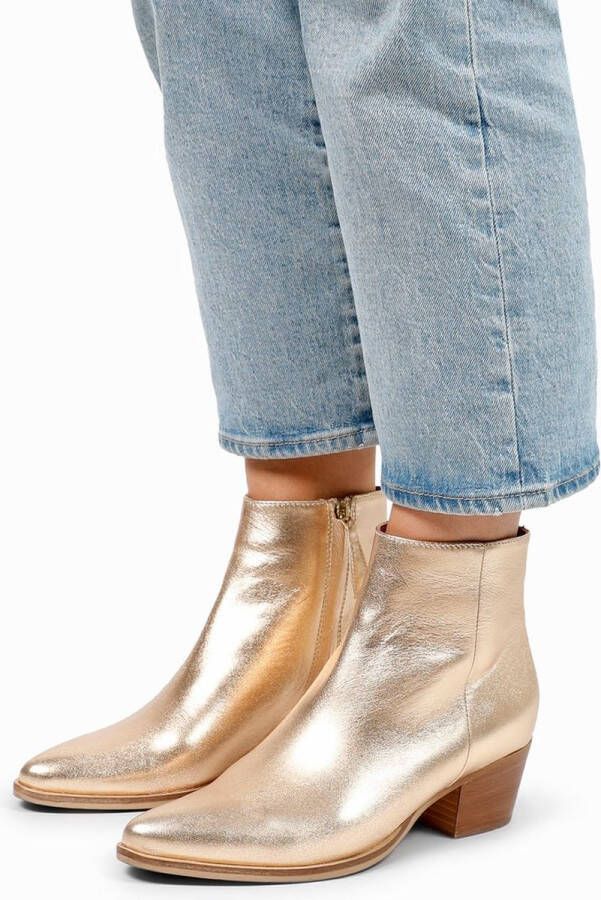 Manfield Dames Goudkleurige leren enkellaarsjes