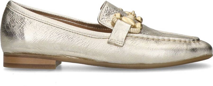 Manfield Dames Gouden leren loafers met goudkleurig detail - Foto 1
